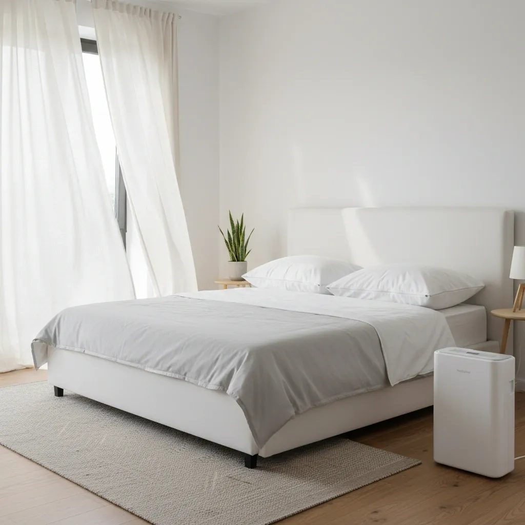 Hausstaubmilben reduzieren im Schlafzimmer mit Entfeuchter und Lüftung