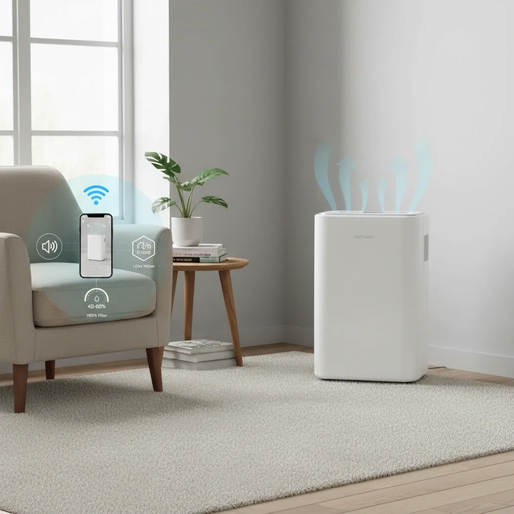 Leiser smarter Luftentfeuchter mit App und HEPA-Filter im Haus